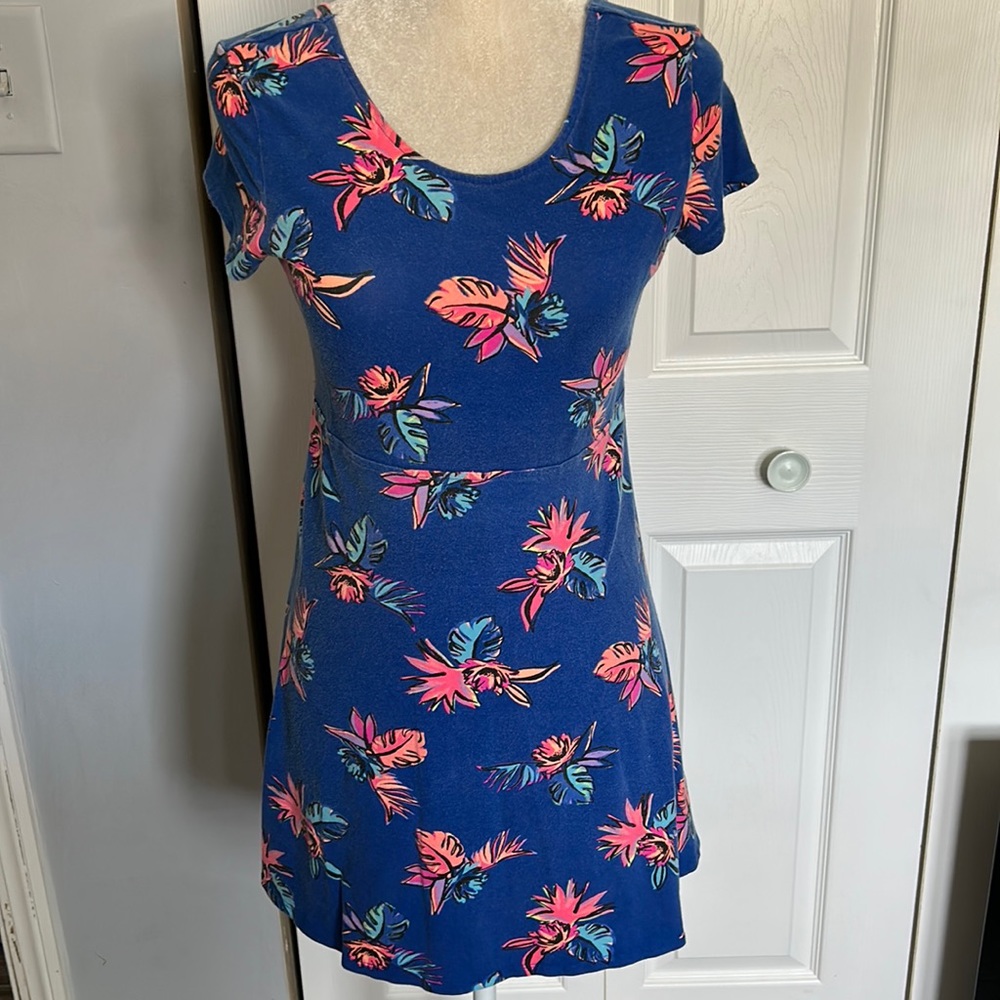 Blue Floral Open Back Mini Dress